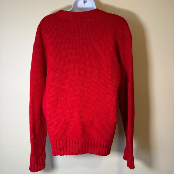 Shetland Wool Floral‎ Embroidered Red Cardigan Sweater S Grandmacore Retro VTG - Picture 7 of 9